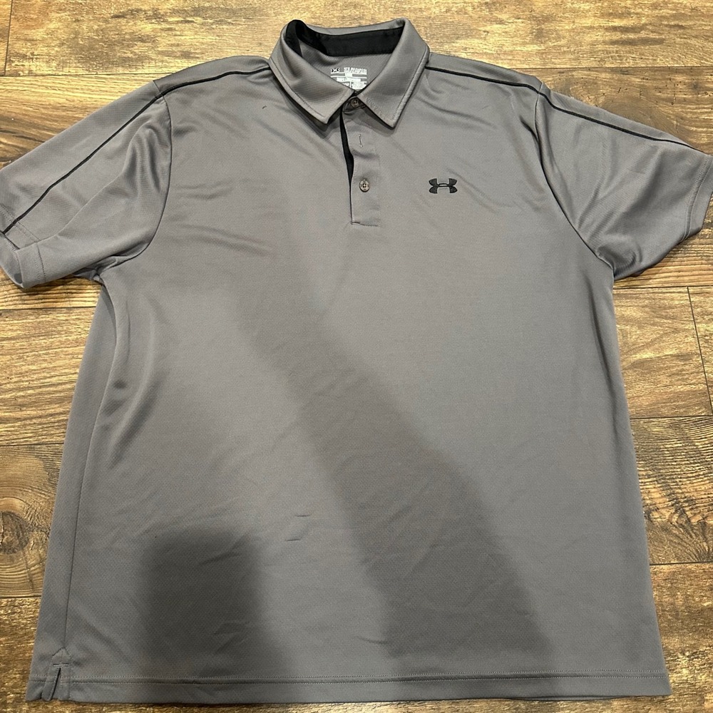 Under Armour‎ HeatGear Gray Polo Shirt Mens 2XL Short Sleeve Golf Athletic